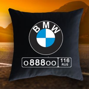 Подушка с гос. номером и логотипом BMW