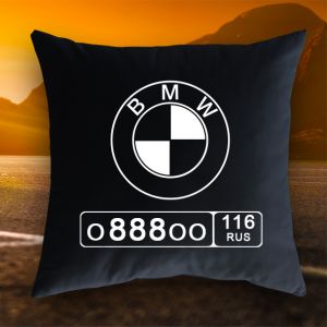 Подушка с гос. номером и логотипом BMW