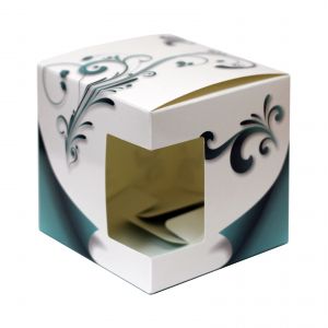 Подарочная коробка для кружки с окном "Воздушный голубой узор"
