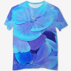 Футболка с полной запечаткой &laquo;Цветы голубой гортензии, акварельный летний ботанический принт&raquo;