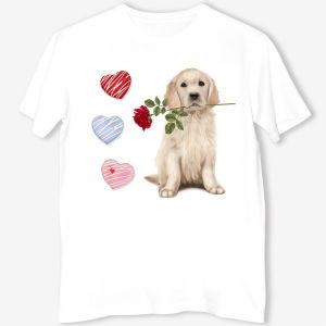 Футболка: Golden Retriever with Rose and Love